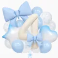 Detailed close-up view of the luxury cream bow number 4 balloon set for birthday parties. - Bow Knot Number 4 Balloon / Blue