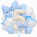 Detail view of cream bow number 5 balloon set, perfect for baby birthday party decoration. - Bow Knot Number 5 Balloon / Blue