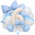 Detailed view of the luxury cream number 6 balloon with elegant blue bows for party decor. - Bow Knot Number 6 Balloon / Blue