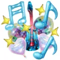 Rock guitar music note foil balloons set for disco party birthday decoration and festival atmosphere. - Rock Guitar Music Note Foil Balloon Blue