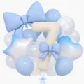 Detailed shot of cream number 7 and light blue bow balloon set for birthday party decor. - Bow Knot Number 7 Balloon / Blue