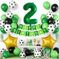 Set di palloncini per festa di compleanno a tema calcio con numero 2 e festone decorativo - Stile Calcio Verde Numero 2
