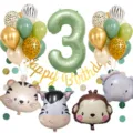 Jungle animal balloon set with number 3 foil balloon retro green balloons for birthday party - Number 3 Set