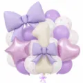 Creamy bow number balloon set with star and heart foil balloons for birthday party decor. - Bow Knot Number 1 Balloon / Purple