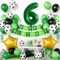 Set di palloncini compleanno calcio verde con palloncino numero 6 e festone per festa. - Stile Calcio Verde Numero 6