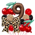 Vista dettagliata del set di palloncini ciliegia leopardati retro americani per feste. - Stile Numero 9