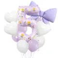 Ensemble de ballons en aluminium chiffre 5 noeud mauve pour decoration fete d'anniversaire - Kit de ballons avec autocollants nœud papillon mauve doux numéro 5