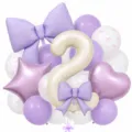 Cream bow number balloon set, pastel purple and cream latex foil balloons for kids birthday party. - Bow Knot Number 2 Balloon / Purple