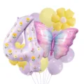 Spring purple daisy butterfly number 4 balloon bouquet set for kids birthday party decor. - Number 4 Style
