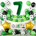 Set di palloncini di compleanno a tema calcio verde e nero con palloncino numero 7 e festone - Stile Calcio Verde Numero 7