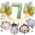 Set di pallonetti tema giungla 7 compleanno con numero 7 in alluminio e animali carini. - Set Numero 7