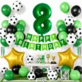 Set di decorazioni per festa di compleanno calcio palloncini verde nero numero 8 e striscione. - Stile Calcio Verde Numero 8