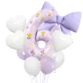 Ensemble de ballons numéro fleur ruban violet pour fête d'anniversaire et décoration. - Kit de ballons avec autocollants nœud papillon mauve doux numéro 6