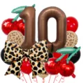 Set di palloncini stile leopardo e ciliegia retro, palloncini in foil numero 10 per feste. - Stile Numero 10