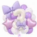 Pastel purple bow number 3 balloon set for baby first birthday party decoration details - Bow Knot Number 3 Balloon / Purple