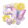 Spring purple daisy butterfly number 5 balloon set for birthday party and baby shower decoration. - Number 5 Style