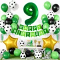 Set di palloncini di compleanno a tema calcio con palloncino numero 9 verde e festone festa - Stile Calcio Verde Numero 9