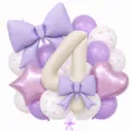 Cream bow number 4 balloon set for baby first birthday party and elegant celebration decor. - Bow Knot Number 4 Balloon / Purple
