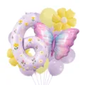 Spring purple daisy butterfly number 6 foil balloon set for kids birthday party decor. - Number 6 Style
