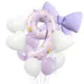 Bouquet de ballons nœud violet pastel chiffre 9 fleurs pour fête d'anniversaire détail - Kit d'autocollants nœud violet doux numéro 9