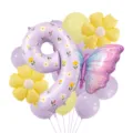 Spring purple floral number 9 butterfly foil balloon set for birthday party decorations detail - Number 9 Style