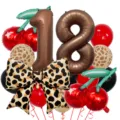 Nahaufnahme des amerikanischen Retro-Leopardenmuster-Kirsch-Ballonsets für Party. - Nummer 18 Stil