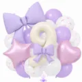 Detailed close-up shot of birthday party balloon set featuring number nine and cute bows. - Bow Knot Number 9 Balloon / Purple