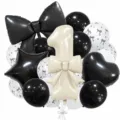 Creamy bow number 1 balloon set for baby 1st birthday party decoration, luxury black and white theme. - Bow Knot Number 1 Balloon / Black