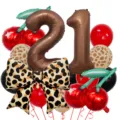 Retro Leo Kirsche Ballon Set zum 21 Geburtstag Party Deko Folienballons Latex - Nummer 21 Stil