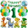 Waldgrünes Dinosaurier Ballon Set mit Zahlenfolienballons und Partybanner für Kinder. - Nummer 1 (qq-4151)