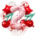 Kersjes en hart ballon set roze nummer 2 folie ballonnen voor kinder verjaardag feest decor - Nummer 2 Stijl