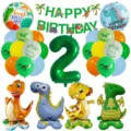 Dschungel grüne Dinosaurier Ballon Set mit Nummer 2 Folienballon für Kinder Geburtstag Deko - Nummer 2 (qq-4151)
