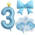 Blauer Nummer 3 Kronen Schleifen Ballon Set mit It's a BOY bedruckten Latex Ballons Babyparty. - Zahl 3 / Blau