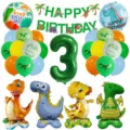 Grünes Dinosaurier Geburtstag Luftballons Set mit Nummer 3 Folienballon und Banner. - Nummer 3 (qq-4151)