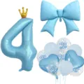 Blaue Nummer 4 Kronen Ballon Babyparty Schleife Ballon Party Deko Detailansicht - Zahl 4 / Blau
