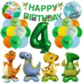 Dinosaurier Geburtstag Party Dekoration Nummer 4 Folienballon Set Grüne Latexballons Banner - Nummer 4 (qq-4151)