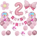 Kids 2nd birthday party balloon set decoration with number and banner for celebration. - Number 2 / Pink