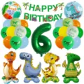 Dschungel grüne Dinosaurier Ballon Set, Geburtstag Party Dekoration mit Zahl 6 Folienballon. - Nummer 6 (qq-4151)