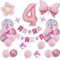 Conjunto de globos para decoracion de fiesta de 4 cumpleanos rosa con pancarta y globos - Número 4 / Rosa