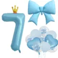 Blaue Nummer 7 Krone und Schleife Ballon Set, ideal für Babyparty und Geburtstag Party Dekor. - Zahl 7 / Blau
