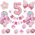 Set de globos de cumpleaños rosa para niños con globo número 5 y guirnalda decorativa. - Número 5 / Rosa