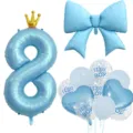 Babyparty blaue Ballon-Set mit Kronennummer 8, Schleife und Herz Folienballons für Party. - Zahl 8 / Blau