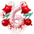 Cherry heart number 6 foil balloon set for birthday party scene decoration red and pink - Number 6 Style