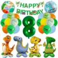 Waldgrünes Dinosaurier Geburtstag Ballon Set mit Nummer 8 Folienballon und Banner für Kinderparty - Nummer 8 (qq-4151)