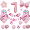 Set de globos de decoración de fiesta de 7 cumpleaños rosa para niñas y niños - Número 7 / Rosa