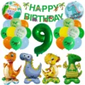 Grüner Dinosaurier Geburtstag Party Ballon Set mit Nummer 9 Folienballons Banner Dekor. - Nummer 9 (qq-4151)