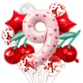 Cherry heart number 9 balloon set red star cherry foil balloon for birthday party decor - Number 9 Style