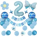 Set de globos azul para segundo cumpleaños con globo de número, guirlanda y globos de látex. - Número 2 / Azul cielo