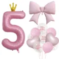Rosa Nummer 5 Kronen Ballon Set mit grosser Schleife fur Babyparty Partydeko Zubehoer. - Zahl 5 / Rosa