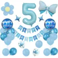 Conjunto de decoracion de globos de fiesta de cumpleanos azul numero 5 con banner - Número 5 / Azul cielo